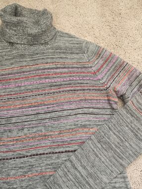 Krimson Klover Merino Blend Sweater Dress Turtleneck Large  Striped Multicolor